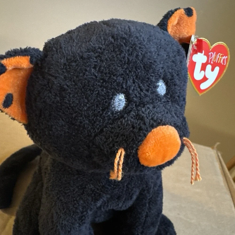 2008‎ Ty Pluffies TRICKERY the Black & Orange Halloween Cat Kitten Plush Tylux
